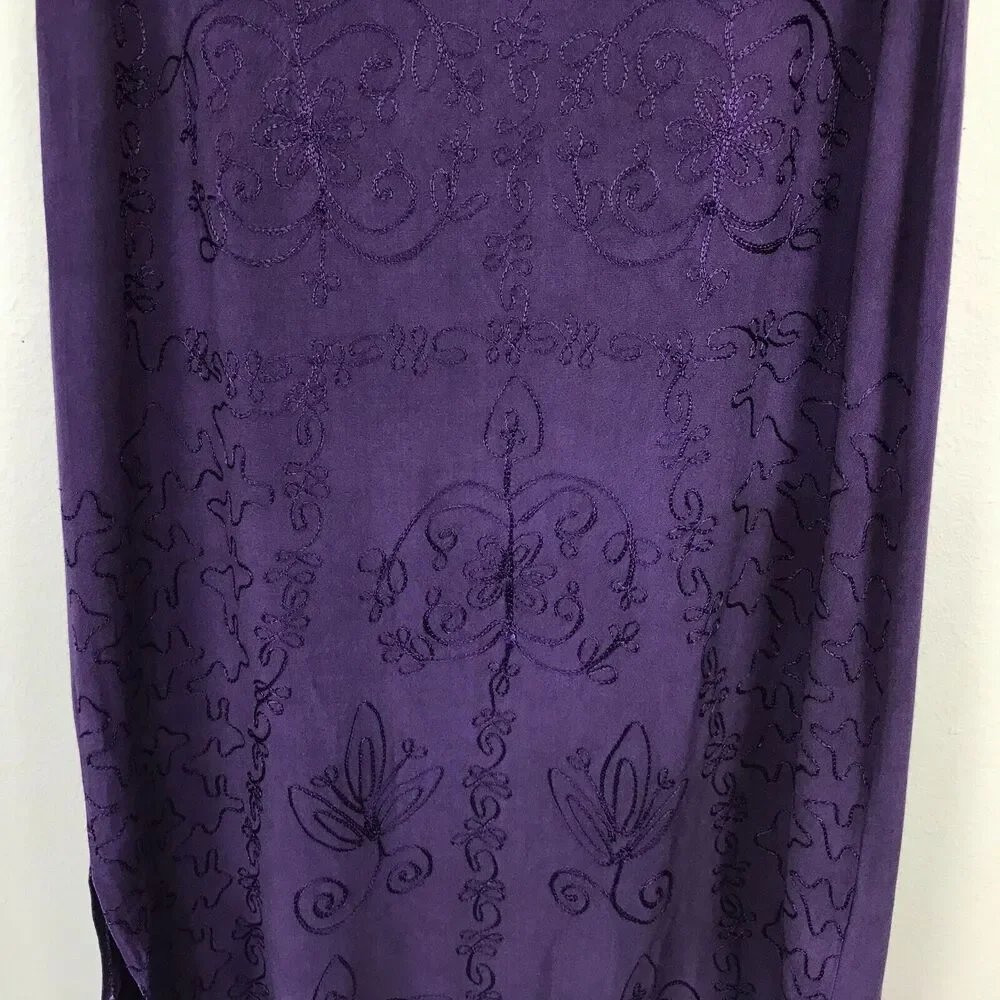 Vintage‎ 1990s Purple Rayon Dress Size M Sleeveless Side Vent Embroidered Midi